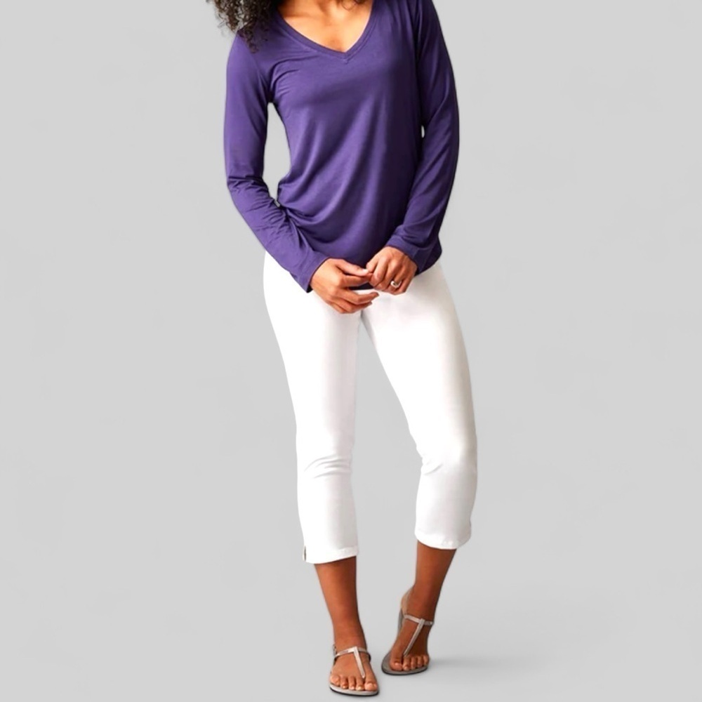 Beija Flor White Mid-Rise Pull On‎ Stretchy Cropped Pants, Size 10